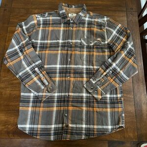 Legendary Whitetails Flannel LS Orange Gray Plaid Shirt Men XLT Button Up TALL